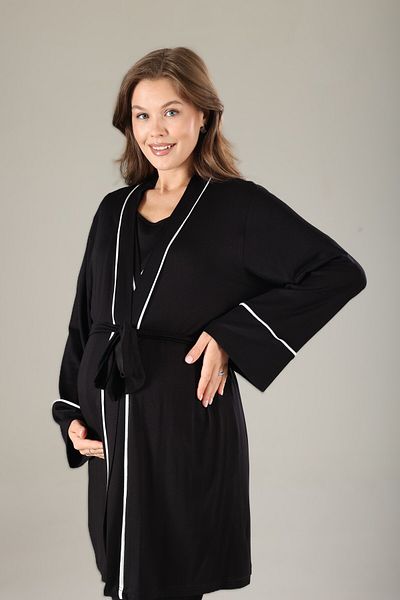 Pelin Women's Black Ecru Bias Maternity Maternity 3-Piece Pajama Set