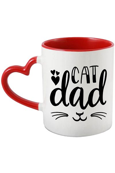 StoryGift Romania Mug with illustration showing hearts and a kitty's muzzle with the message "Cat dad" c, Cu,STG.