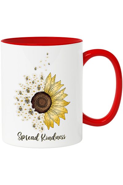 StoryGift Romania Mug with lots of bees and poppies with the message "Spread kindness", spread kindness, With,STG.