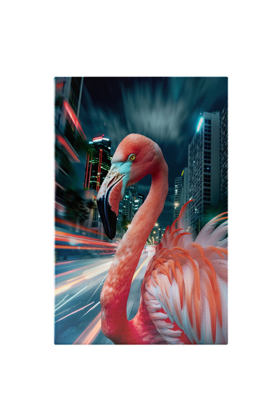 StoryGift Romania Tablou Canvas Flamingoul Vitezoman Cu Pene Roz Catifelate - Lumini În Voteză În Spatele Unui Fl