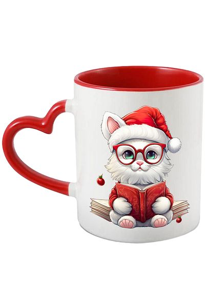 StoryGift Romania Mug with a cheerful white cat | holding a book | illustration | for p lovers, With ,STG.