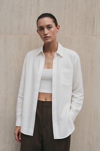 HAKKE Oversize Basic Buttoned Muslin Shirt
