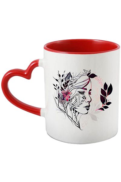 StoryGift Romania Mug with a woman's face | illustration | abstract art | leaves | plants | nature, With ,STG.