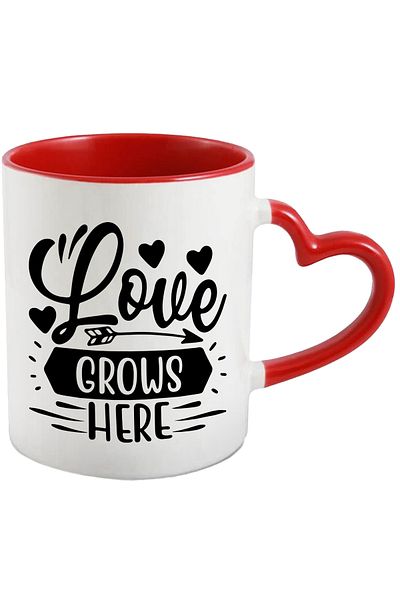 StoryGift Romania Mug with hearts and the message "Love grows here" - love grows here with Handle In, With, STG.
