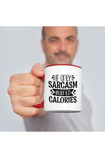 StoryGift Romania Mug with hearts and the message "If only sarcasm burned calories" - weight loss, With, STG