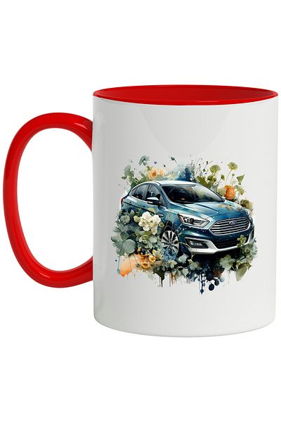 StoryGift Romania Mug With Car, Ford, Flowers, Leaves, Vegetation, Plants, Multicolor 330 ml, Ceram, With, STG.