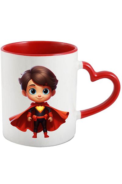 StoryGift Romania Cana Cu Un Baiat In Costum De Erou | Ilustratie | Pelerina Rosie | Vesel | Super, Cu ,stg