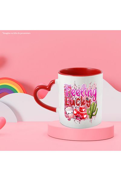 StoryGift Romania Mug with the message "Feeling Lucky", dice, lips, cactus, Valentine's Day, illustrated, With ,STG