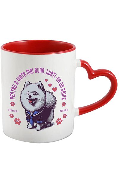 StoryGift Romania Poodle Dog Mug, for a better life, 330ml, Ceramic with Red Heart Handle, With,STG.