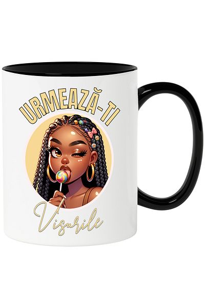 StoryGift Romania Lollipop Girl Mug, Afro, Motivational Text Follow Your Dreams, 330ml, Ceramic, With ,STG.