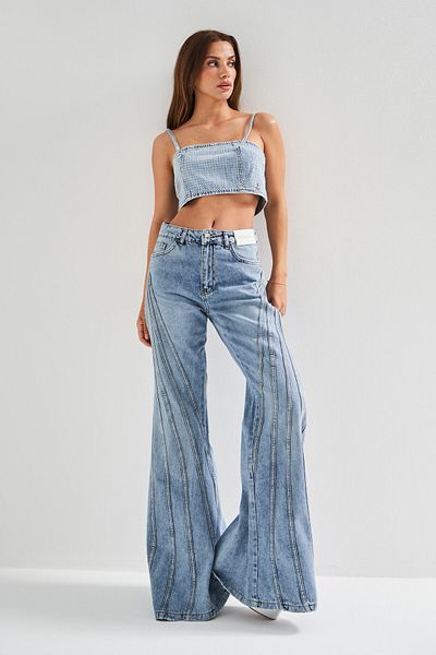 its basic Blugi de damă, culoare flare, cu dungi, 100% bumbac, design special, blugi din denim
