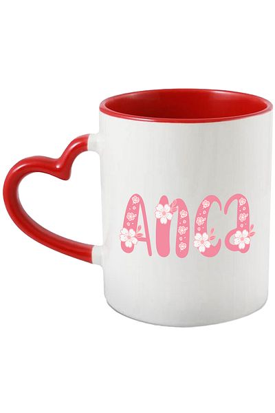 StoryGift Romania Mug With Name Anca, Flowers, Colorful, Pink, Cute, 330ml, Ceramic with Heart Handle, With ,STG.