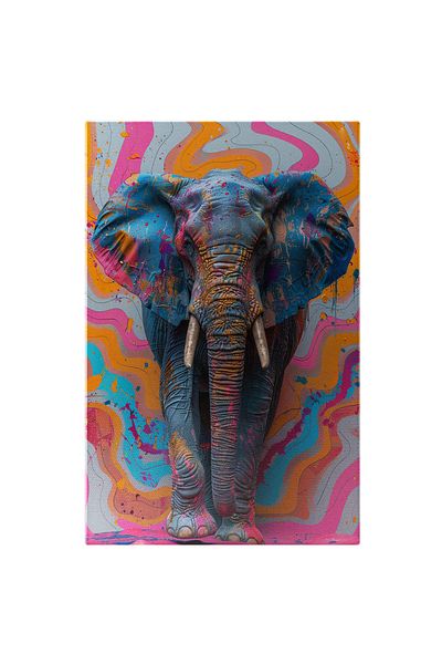 StoryGift Romania Tablou Canvas Elefant Pătat De Acuarele Joacă În Culori Perete În Valuri Pictate Armonios , Pic
