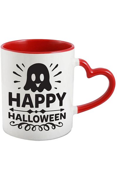 StoryGift Romania Mug with a ghost and the text "Happy Halloween" - Happy Halloween with Heart Handle, With ,STG.