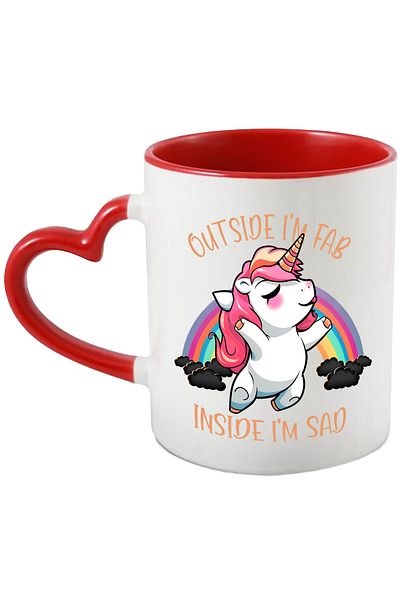 StoryGift Romania Mug with a happy unicorn | illustration | message "Outside I'm fab | insi, Cu ,STG