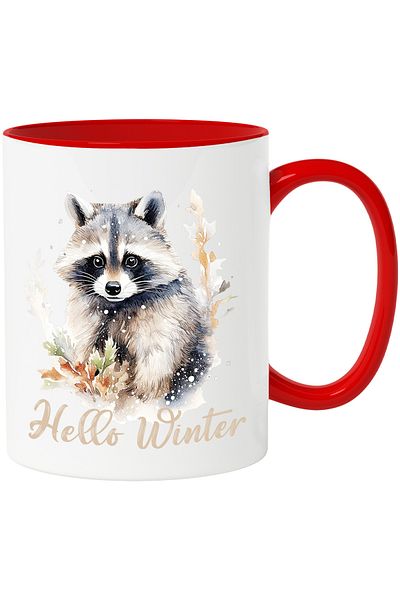 StoryGift Romania Raccoon mug with the message "Hello Winter", hello, hello, Merry Christmas, illustrated, With ,STG.