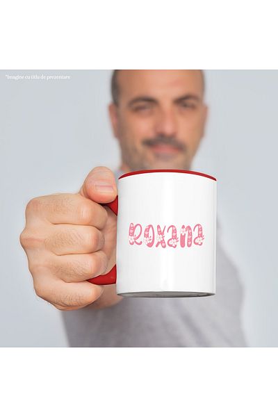 StoryGift Romania Mug With Name Roxana, Flowers, Colorful, Pink, Cute, 330ml, Ceramic with Red Handle, With,STG.