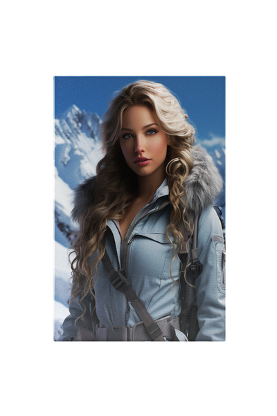 StoryGift Romania Tablou Canvas: Fulgii Iernii În Peisajul Alb Din Munți Exploratoarea Blondă Feminitate Și Perfe