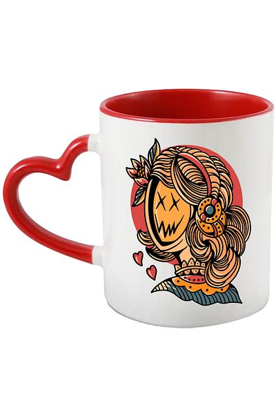 StoryGift Romania Mug With Mask, Face, Headband, Hearts, Circle, Flower, Abstract, Multicolor 330 ml, , With ,STG