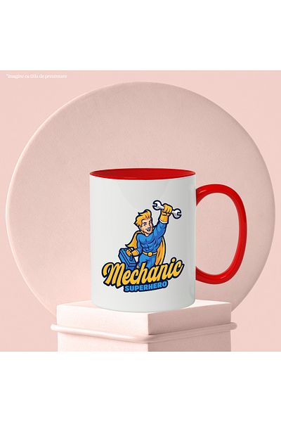 StoryGift Romania Mug With English Message Mechanic Superhero, Wrench, Toolbox, Multicolor 330, With ,STG