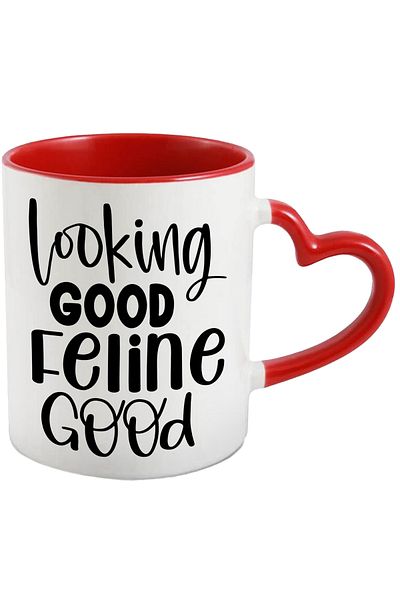 StoryGift Romania Mug with the text "Looking good, feeling good" - feline cats with Heart Handle R, Cu, STG