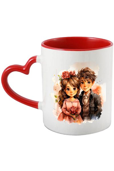 StoryGift Romania Mug with a little girl and a little boy, flowers, dress, classic, illustration, children, cheerful, With,STG