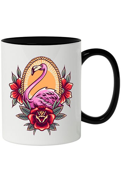 StoryGift Romania Mug With Flamingo, Flowers, Leaves, Rope, Bird, Exotic, Multicolor 330 ml, Ce, Cu,STG.