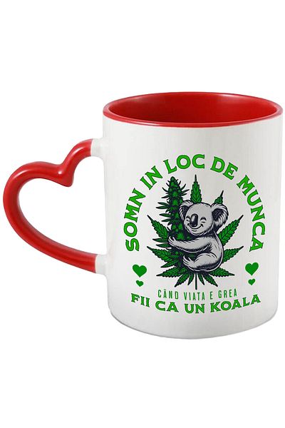 StoryGift Romania Mug with Happy Koala Bear Hugging Green Leaves Text Sleep At Work When , With ,STG .