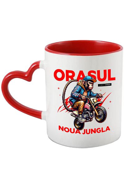 StoryGift Romania New Jungle City Mug, Monkey on Bike, Chaos, Funny, 330ml, Ceramic with M, With, STG.