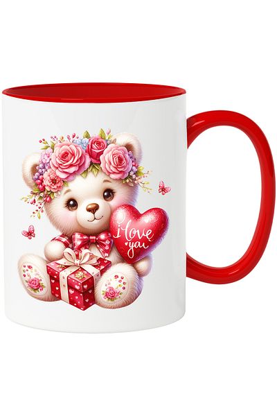 StoryGift Romania Mug with a teddy bear | illustration | happiness | gift | heart with the message "I, With, STG.