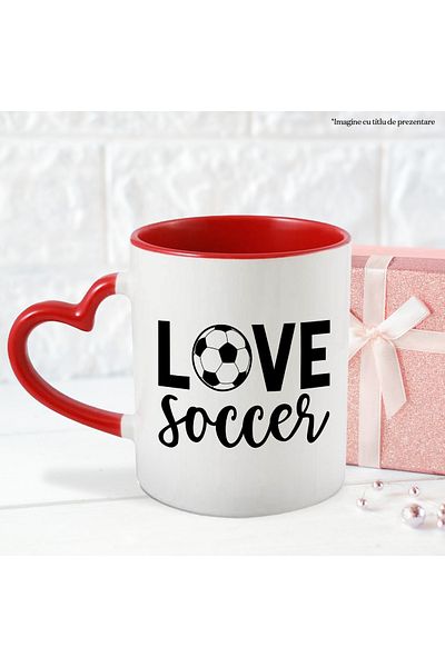 StoryGift Romania Mug with a soccer ball for sports lovers with the text in English "Love, With, STG.