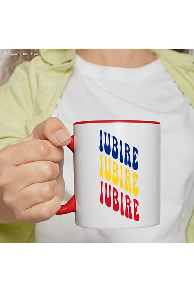 StoryGift Romania Mug The Word Love, in the Colors of the Romanian Flag, Red, Yellow, Blue, Te, Cu, STG.