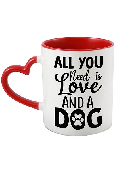 StoryGift Romania Mug with paw and the message in English "All you need is love and a dog" - for i, Cu,STG