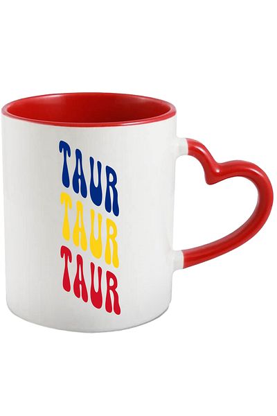 StoryGift Romania Mug The Word Taurus, in the Colors of the Romanian Flag, Red, Yellow, Blue, Text, With ,STG.