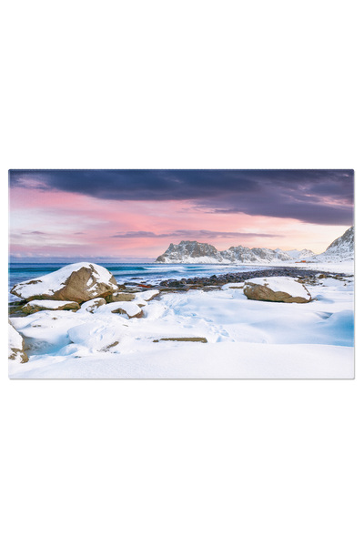 StoryGift Romania Tablou Canvas Peisaj De Iarna La Plaja Uttakleiv, Norvegia, Iarna, Peisaj, Plaja, Munte, Ocean,