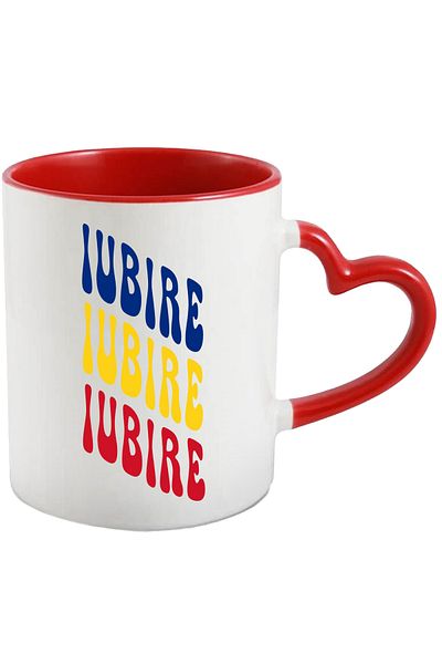 StoryGift Romania Mug The Word Love, in the Colors of the Romanian Flag, Red, Yellow, Blue, Te, Cu, STG.