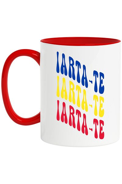 StoryGift Romania Mug with the word "Forgive me", in the colors of the Romanian flag, red, yellow, blue, with "STG".