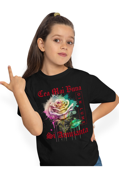 StoryGift Romania Tricou Copii Fete Cu Textul Cea Mai Buna Si Amuzanta, Din L...