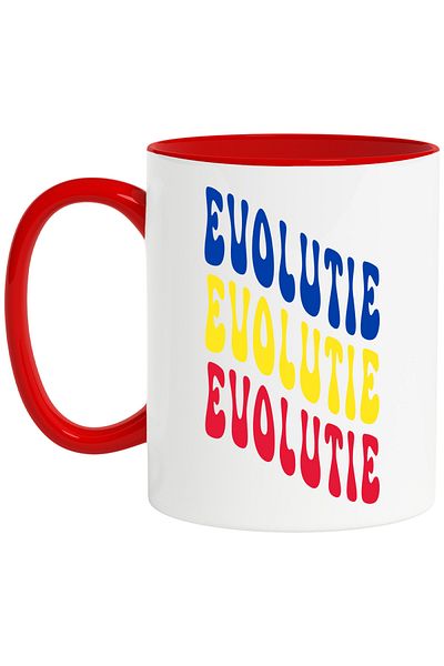 StoryGift Romania Mug The Word Evolution, in the Colors of the Romanian Flag, Red, Yellow, Blue, , With ,STG.