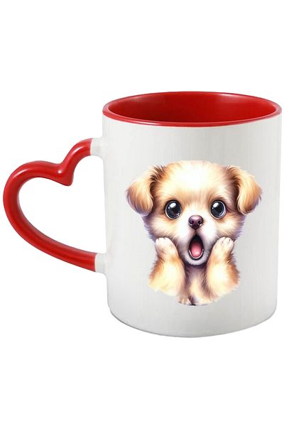 StoryGift Romania Mug with a shocked puppy, illustration, amazed, surprised, big eyes, spectacular with M, Cu, STG.