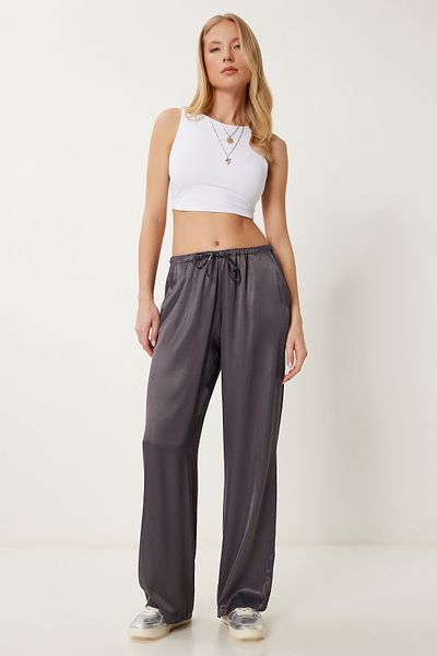 Lovelyİstanbul Draped Satin Trousers Anthracite Lns0027
