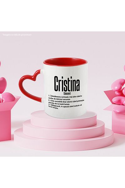 StoryGift Romania Mug With the Name Cristina, and Funny Message, Curious, Sociable, Noisy, 330m, With,STG.