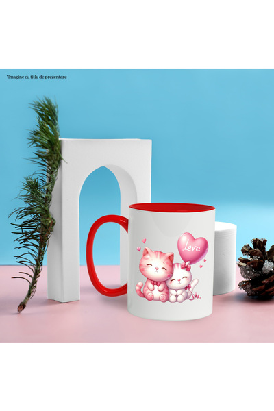 StoryGift Romania Mug with 2 cats, illustration, balloon, hearts, love, bows, relationship, Valentine, With, STG