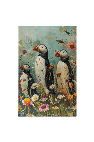 StoryGift Romania Tablou Canvas: Trei Puffin´s Cu Ciocuri Colorate Trecand Pr...