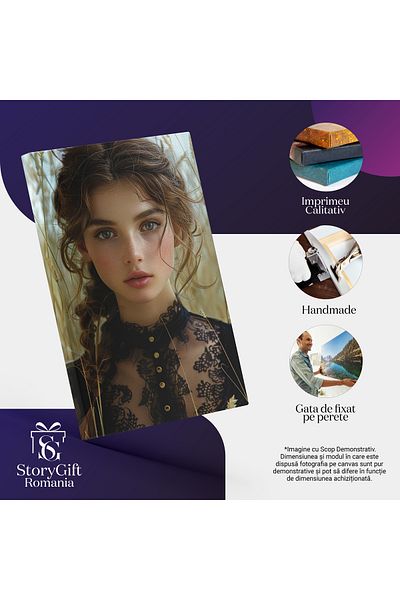 StoryGift Romania Tablou Canvas: Cadru Fetiță Din Apropiere Cu Ochi Verzi Și Păr Împletit În Coadă- Design Vesti