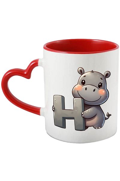 StoryGift Romania Mug with hippopotamus with the letter "H", illustration, for children, school, student, first grade, With, STG.