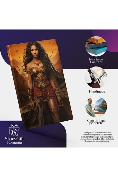 StoryGift Romania Tablou Canvas: Printesa Razboinica In Armura Aflata In Pustietate Si Pregatita De Lupta-portre