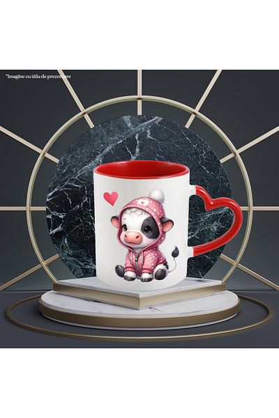 StoryGift Romania Mug with a cow in a hoodie, illustration, heart, love, a little sad, affection,, With ,STG
