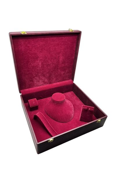 MeGass Dekor Leather Fabric Burgundy Color 40/35/13 cm Jewelry Display Storage Box