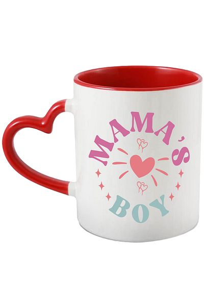 StoryGift Romania Mug with hearts and the text "Mama's boy" - mom's little boy with Red Heart Handle, With M,STG.